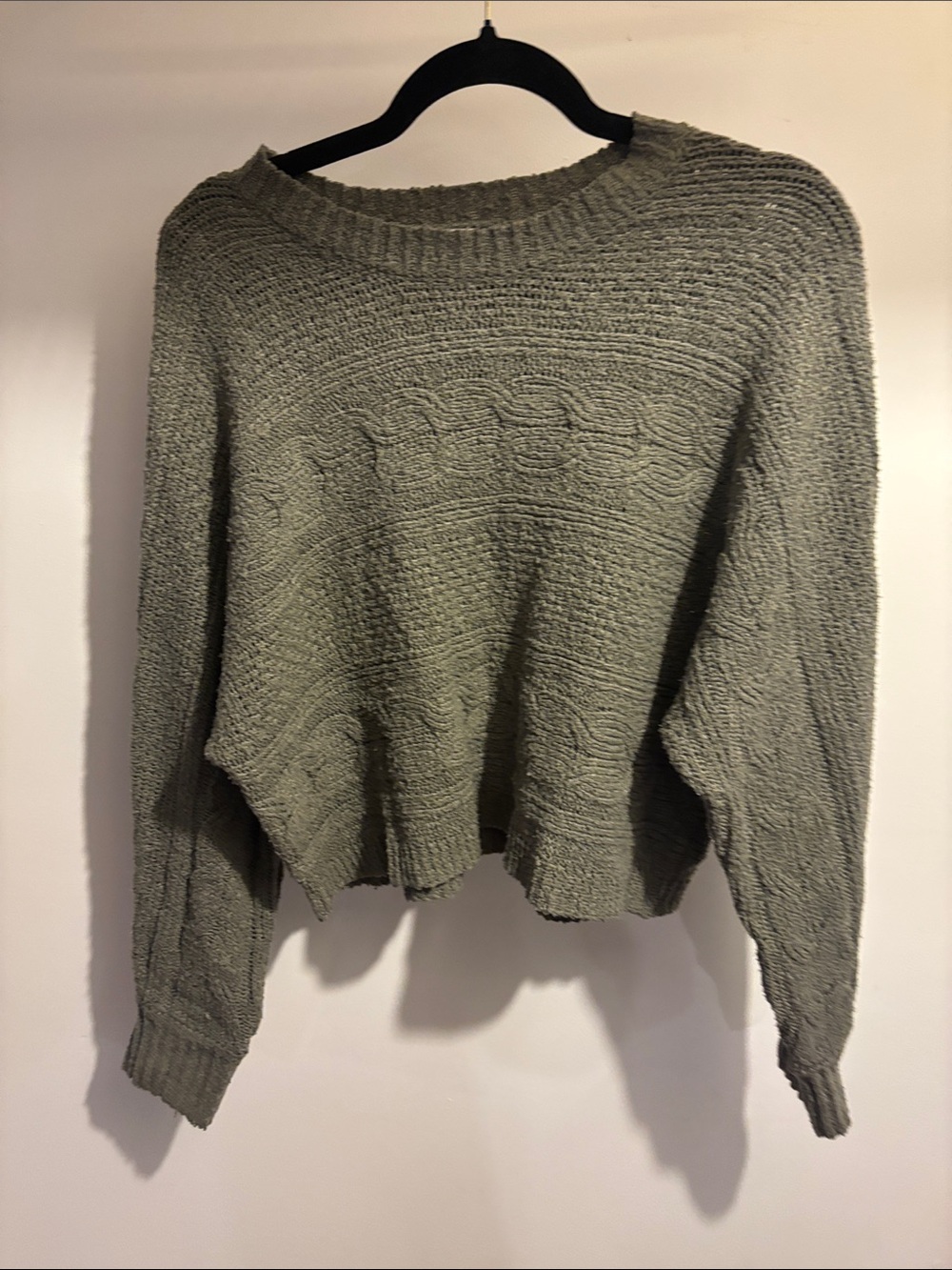 Cozy Olive Crewneck Textured Knit Sweater